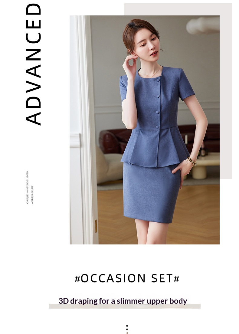 ChicShe Short Sleeve Suit Set For Women Professional Wear Summer Department Jewelry Store Sales Uniform Beautician Front Desk_voghion.com