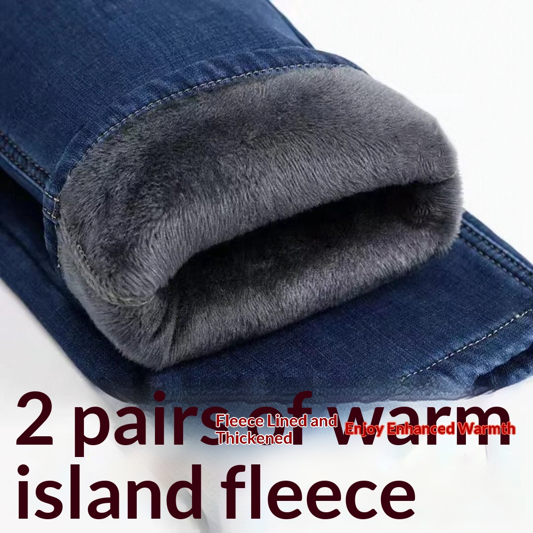 boy Boy Winter Fleece-Lined Men's Jeans, Straight Loose Fit, Warm With Fleece, Stretchy Thickened Wear-Resistant Work Pants_voghion.com