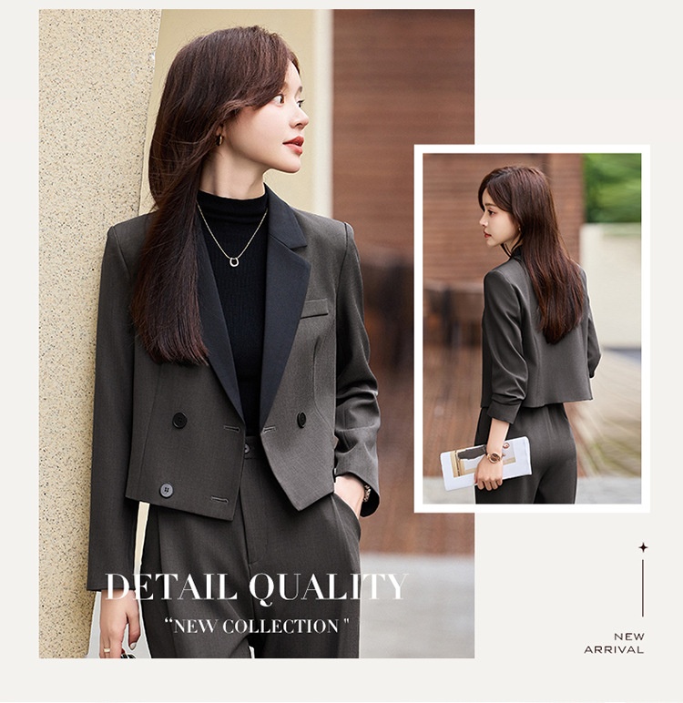 Blazer corto grigio scuro ChicShe da donna, nuovo stile transfrontaliero per primavera e autunno, completo professionale di alta qualità_voghion.com