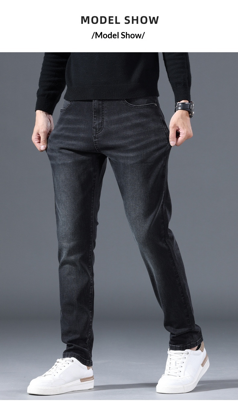 Jeans caldi da ragazzo, gamba dritta, autunno inverno, nuovi, foderati in pile, cotone spesso elasticizzato, vestibilità slim, pantaloni casual da uomo_voghion.com