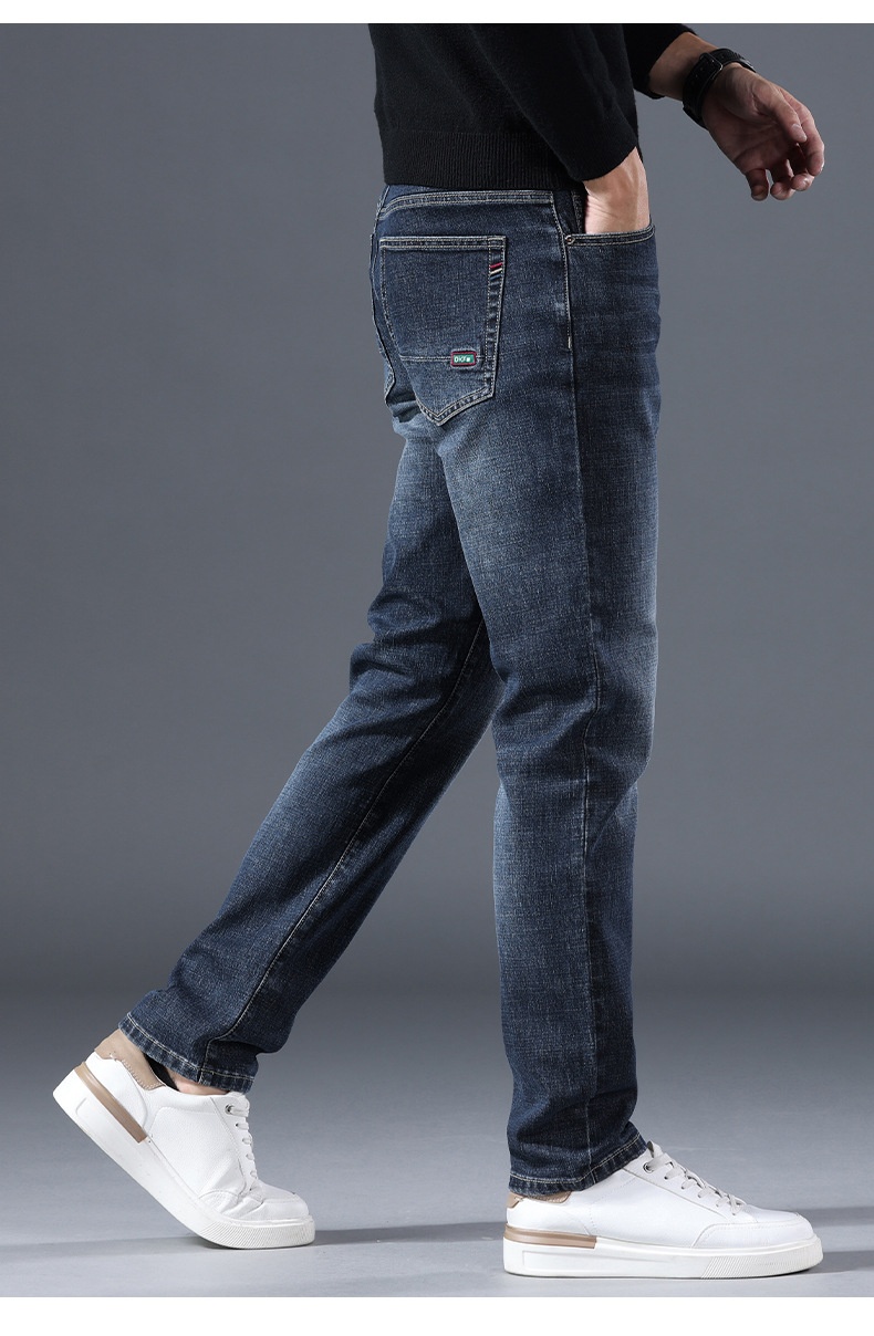 Jeans caldi da ragazzo, gamba dritta, autunno inverno, nuovi, foderati in pile, cotone spesso elasticizzato, vestibilità slim, pantaloni casual da uomo_voghion.com