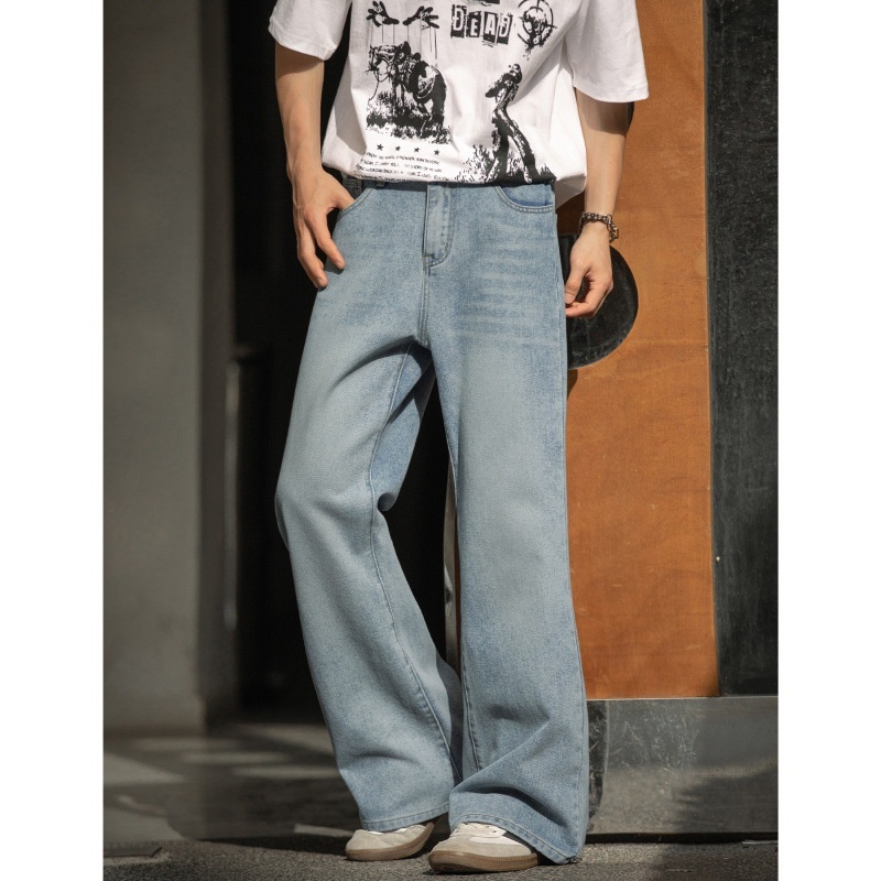 boy Boy Boy American Retro Washed Flared Jeans For Men Spring Summer New Loose Half Elastic Waist Bell Bottom Pants_voghion.com