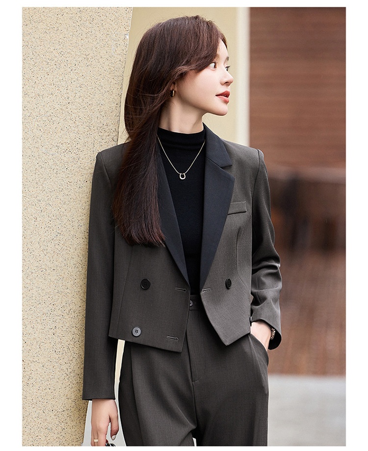 Blazer corto grigio scuro ChicShe da donna, nuovo stile transfrontaliero per primavera e autunno, completo professionale di alta qualità_voghion.com