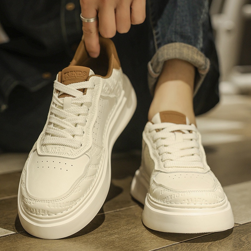 Glide European Suit British Style Thick-Soled White Autumn Breathable Thin Non-Slip Men's Trendy Shoes_voghion.com