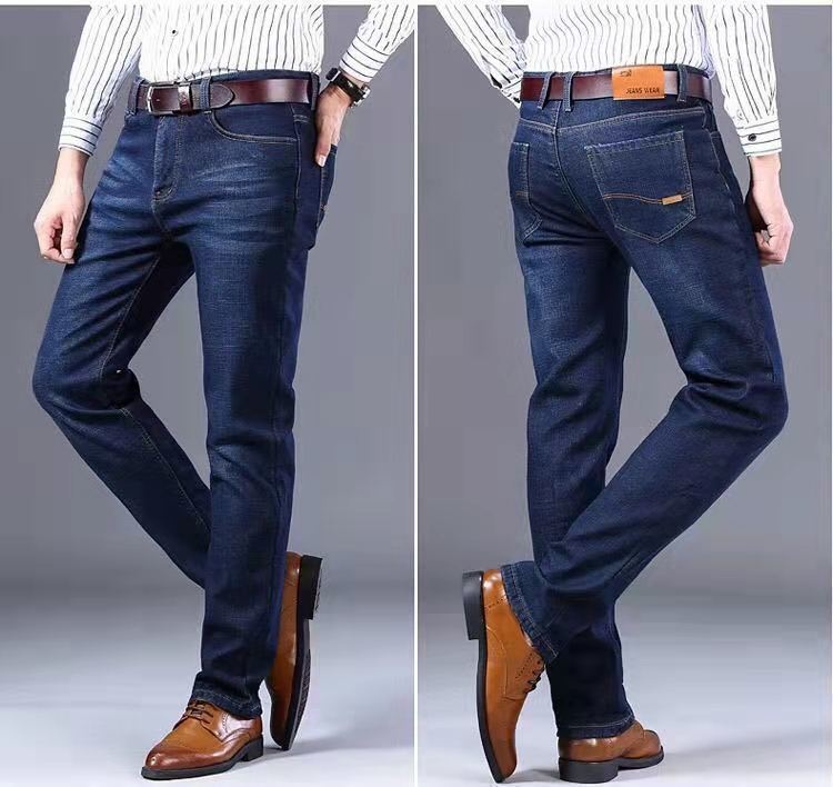 boy Boy Winter Fleece-Lined Men's Jeans, Straight Loose Fit, Warm With Fleece, Stretchy Thickened Wear-Resistant Work Pants_voghion.com