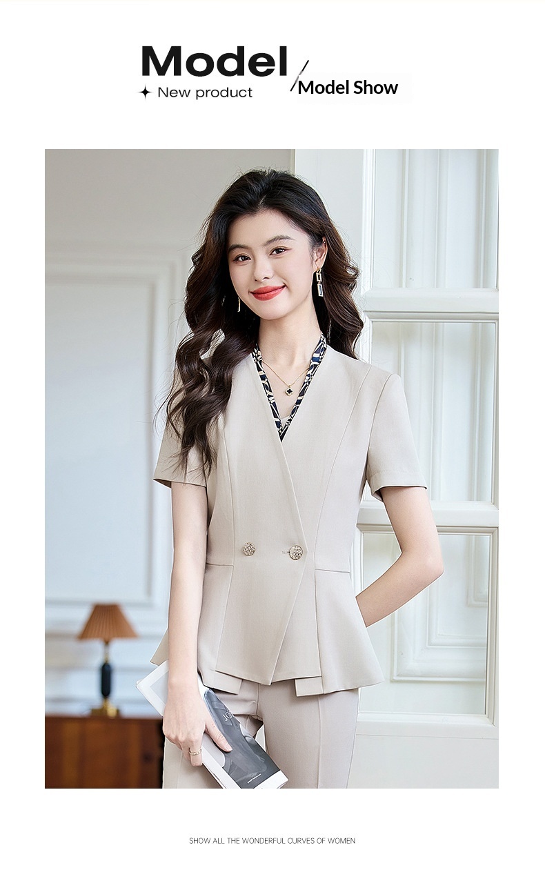 ChicShe Short Sleeve V-Neck Blazer Women's Pants Skirt Professional Casual Summer Two-Piece Set 2025 New Style_voghion.com