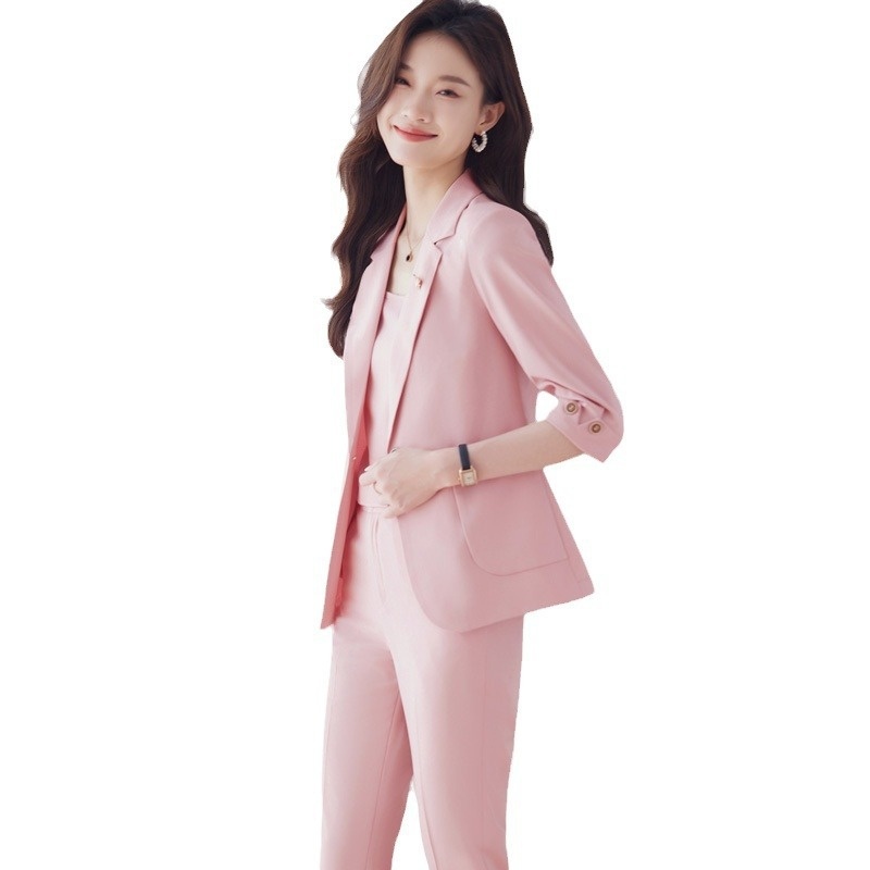 ChicShe 2024 Spring Summer New Professional Wear Women's High-end Mid-sleeve Suit Set Elegant Jewelry Hotel Beautician Uniform_voghion.com