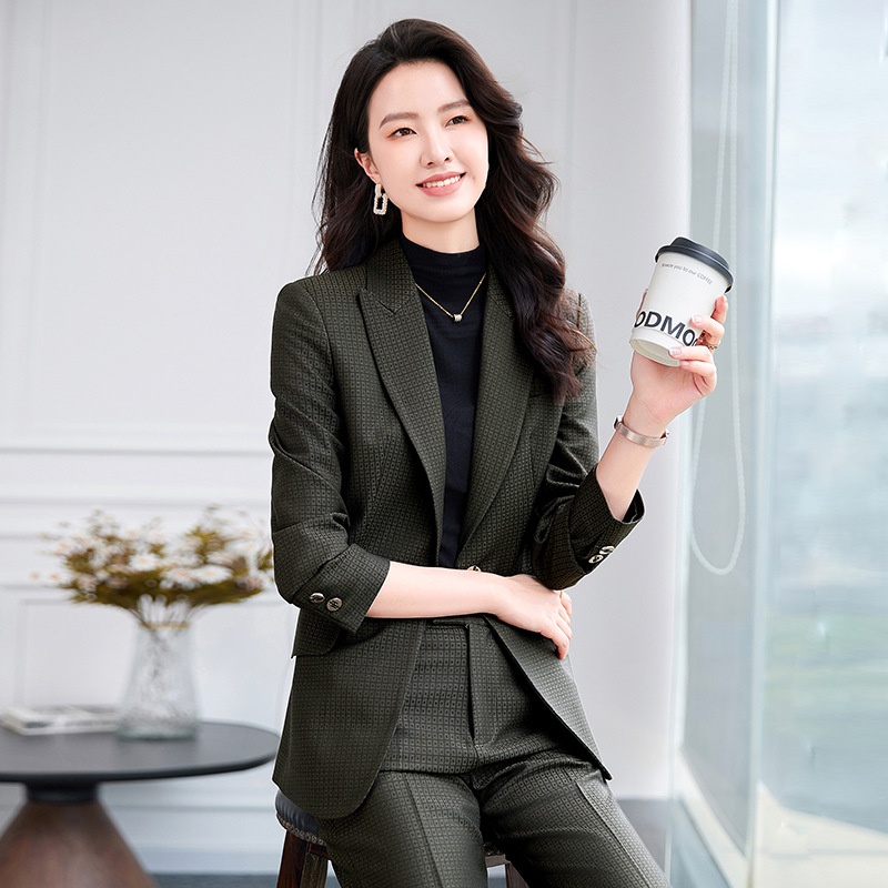 ChicShe Plaid Single Button Elegant Professional Suit Women's Formal Outfit Pants Long Sleeve Workplace Winter Temperament 2529_voghion.com