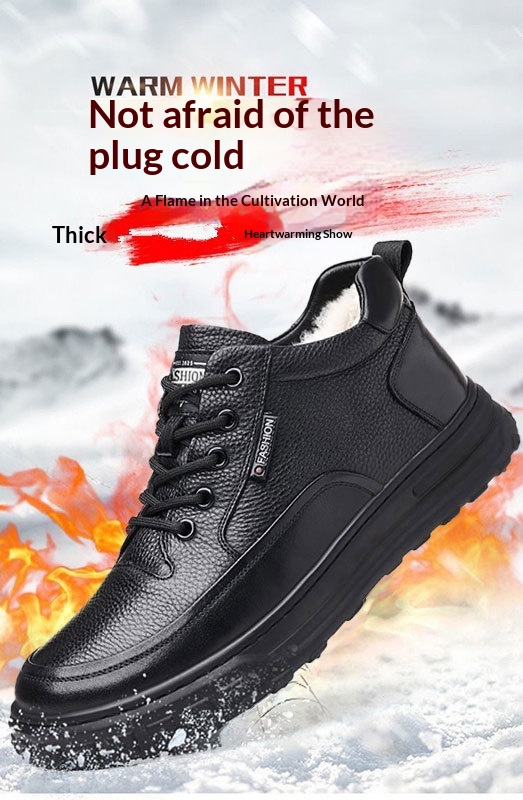 Glide Winter Thickened Fleece Waterproof Leather Shoes Men, Non-Slip Casual Warm Elderly Shoes, Snow Boots For Men_voghion.com
