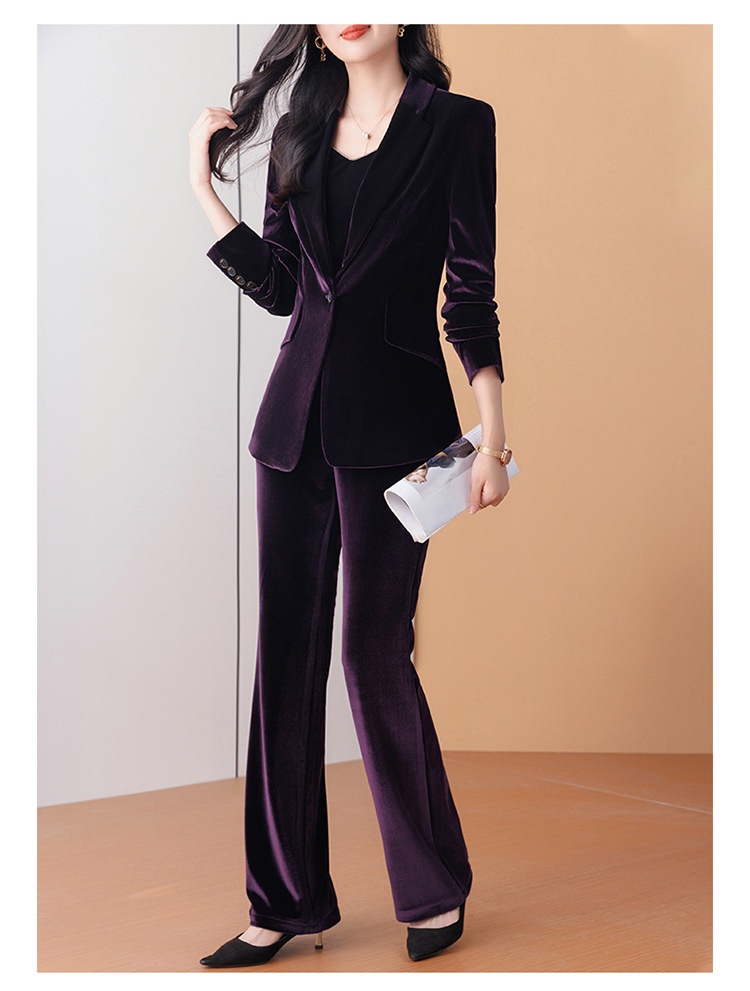 Blazer in velluto femminile di alta gamma ChicShe, nuovo elegante tailleur primaverile e autunnale con pantaloni svasati_voghion.com