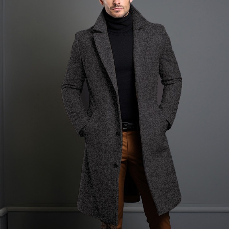 boy Boy Cross-Border Autumn Winter Foreign Trade Men's Mid-Length Solid Color Wool Warm Youth Woolen Trench Coat Wholesale_voghion.com