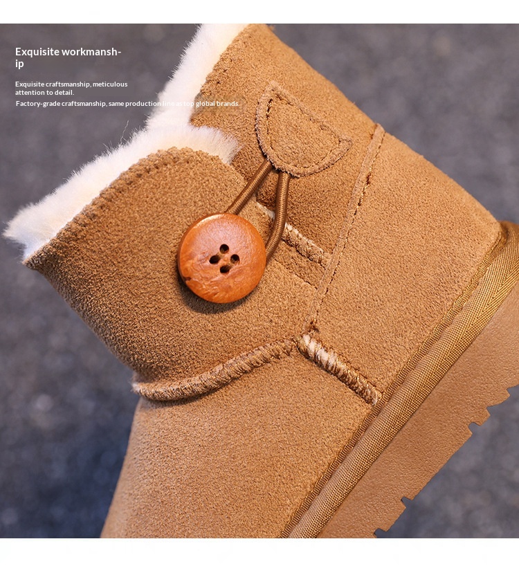 ShoeGlobe Stivali da neve per bambini e bambine in pelle bovina con un bottone, scarpe invernali spesse, calde e antiscivolo con fodera in pile per bambini piccoli e_voghion.com