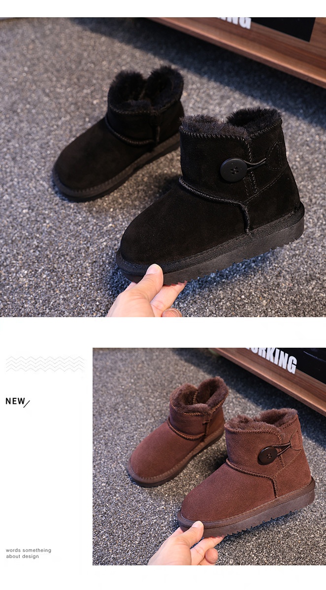 ShoeGlobe Stivali da neve per bambini e bambine in pelle bovina con un bottone, scarpe invernali spesse, calde e antiscivolo con fodera in pile per bambini piccoli e_voghion.com