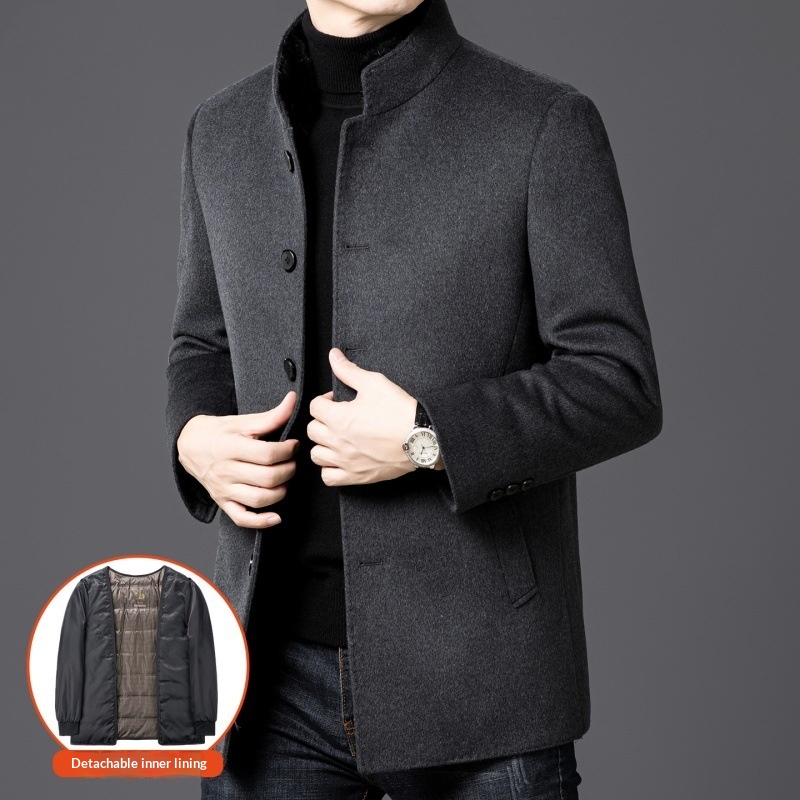 boy Boy Men's Wool Coa For Auumn And Winer, Business Casual, Middle-aged Dad, Wrinkle-Free, Warm, Down, Mink Fur Collar_voghion.com