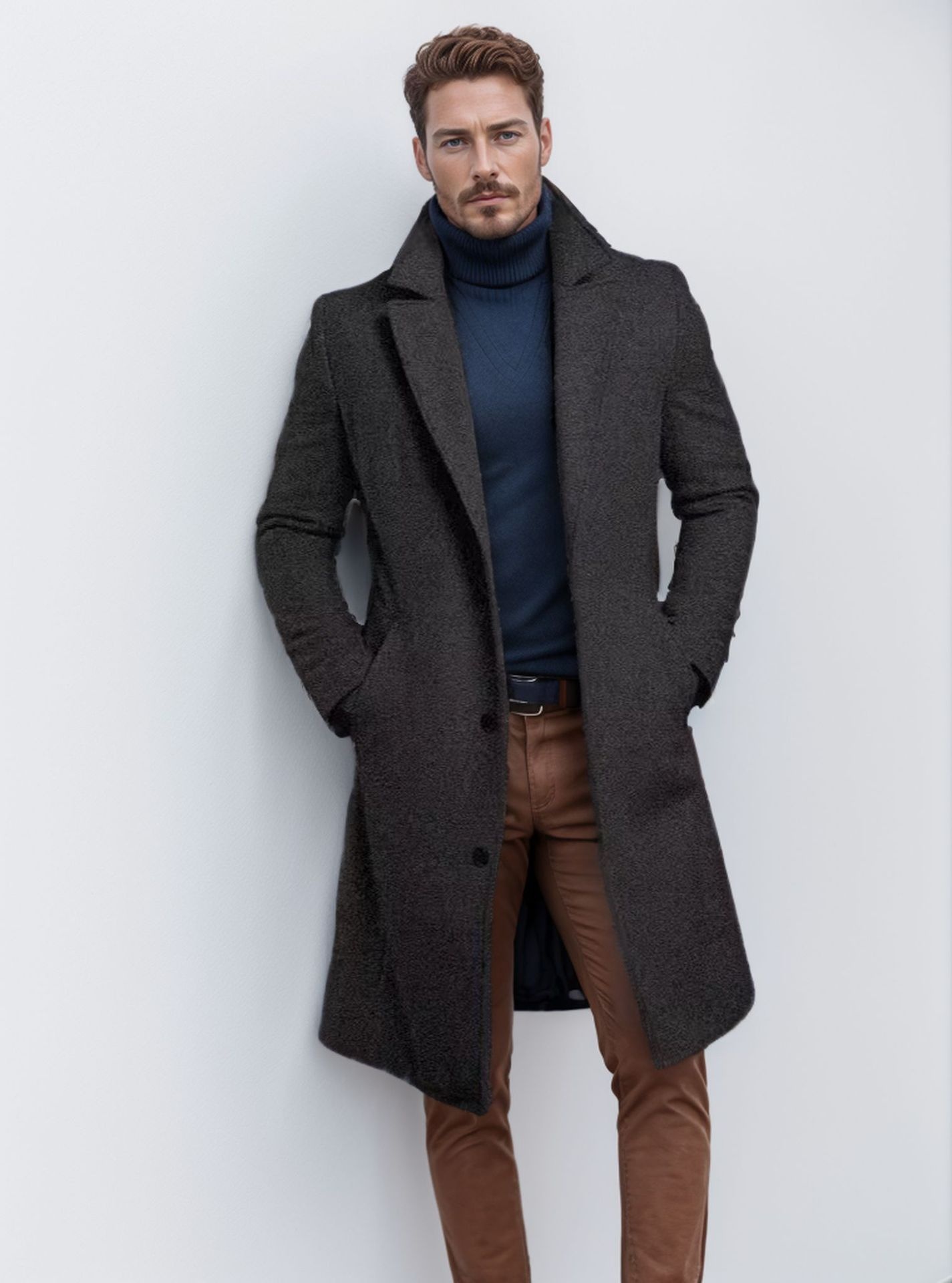 boy Boy Cross-Border Autumn Winter Foreign Trade Men's Mid-Length Solid Color Wool Warm Youth Woolen Trench Coat Wholesale_voghion.com