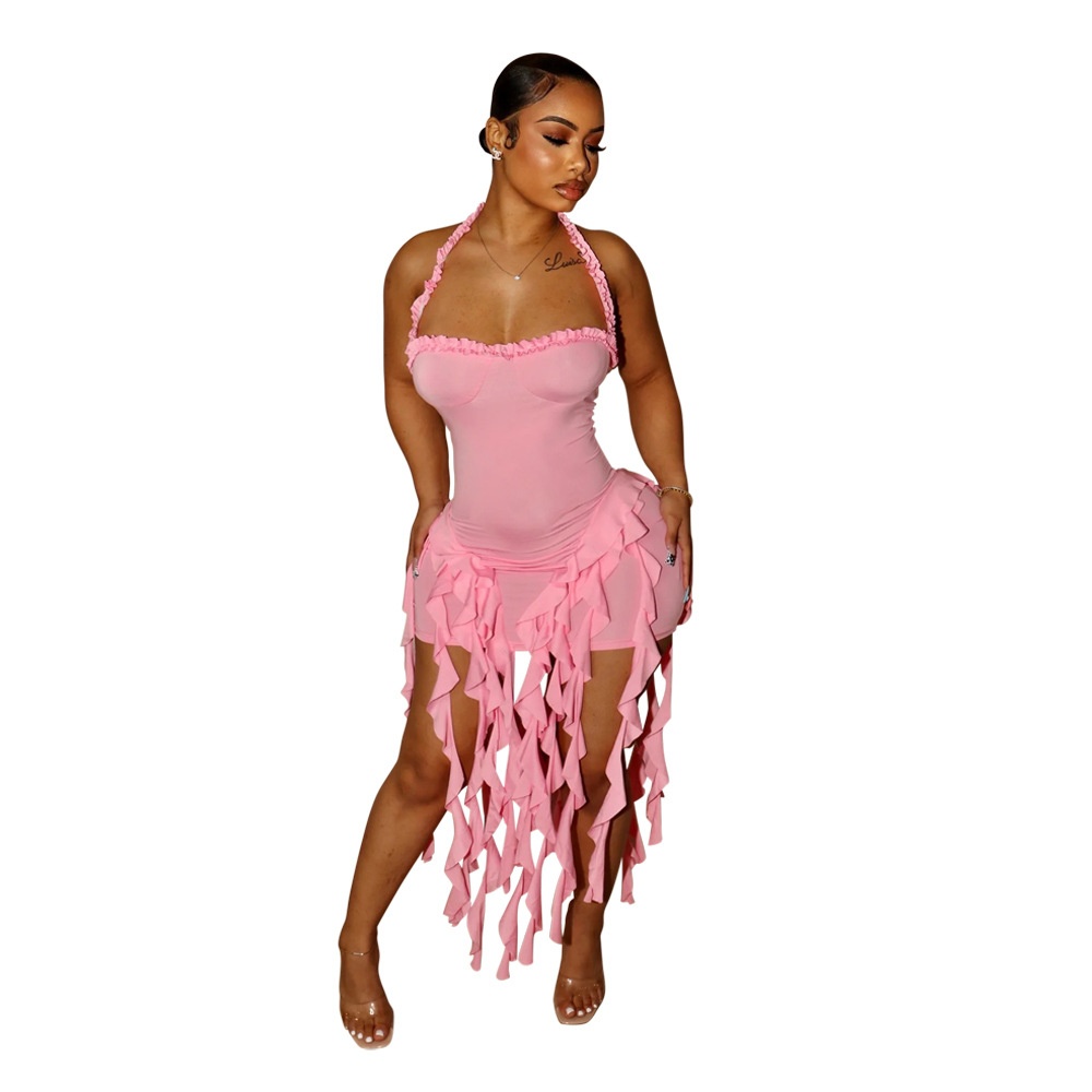 ChicShe CY901256 European And American Solid Color Tassel Halter Bodycon For Women Foreign Trade New Fashion Dress_voghion.com