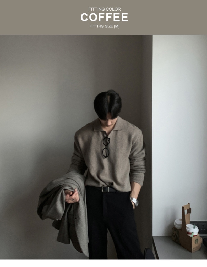 Boy Boy ASCLO New Dongdaemun Korean Clothing Turn-down Sweater Men's Designer Polo Collar Skinfriendly Loose Autumn Casual_voghion.com