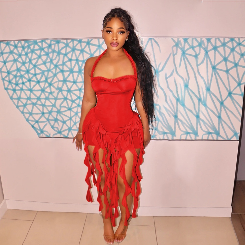 ChicShe CY901256 European And American Solid Color Tassel Halter Bodycon For Women Foreign Trade New Fashion Dress_voghion.com