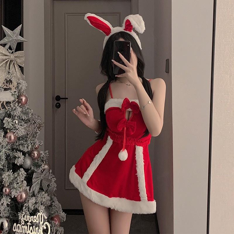Eros Lab Sexy Lingerie Capodanno Camicia da Battaglia Rossa Cinghie Vestito Coniglietta Set da Gioco di Ruolo 6109 Edizione Limitata di Natale_voghion.com