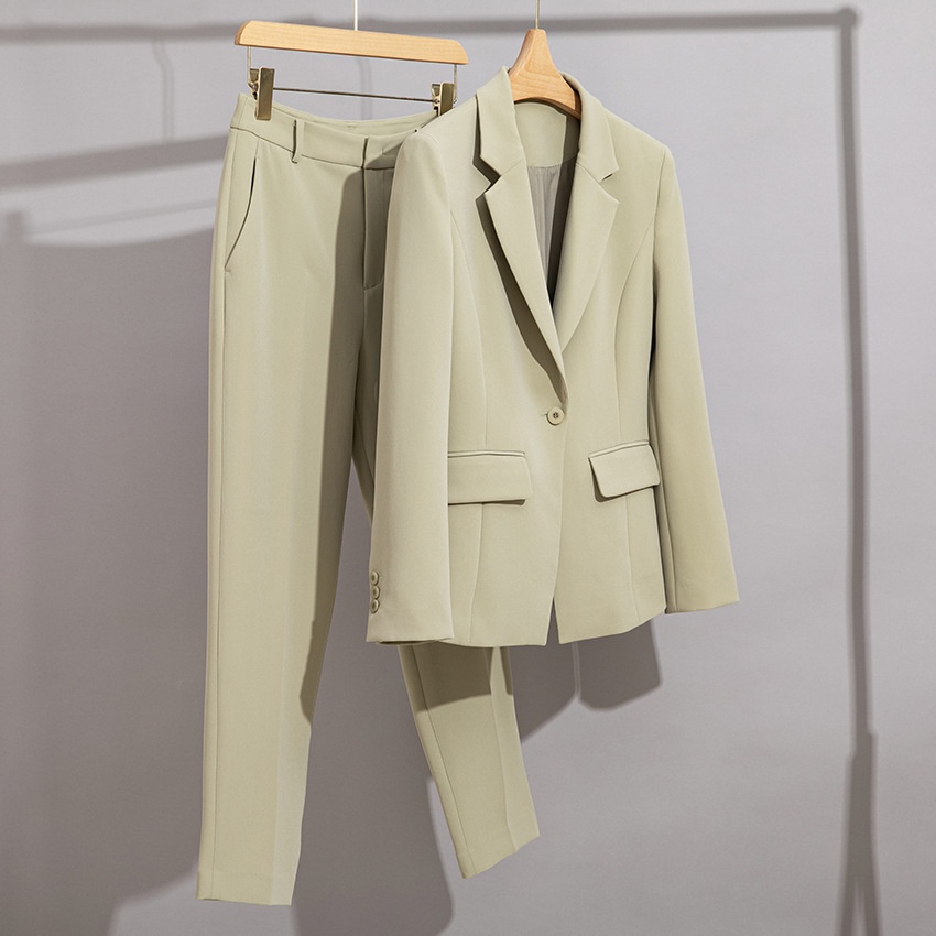 ChicShe Spring And Autumn New Light Green Acetate Small Blazer One Button Two-Piece Professional Suit Set Slim Pants Little_voghion.com