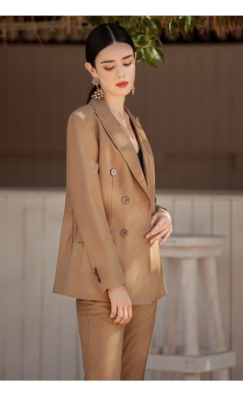 ChicShe Spring And Autumn Khaki Double-Breasted British Style Professional Women's Long Sleeve Suit, Elegant Female Executive_voghion.com