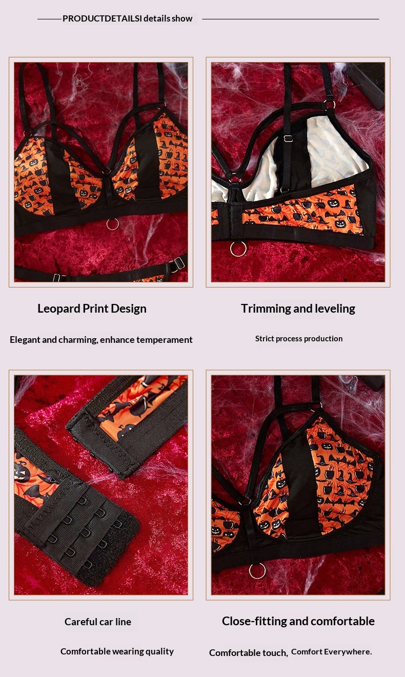 Eros Lab Cross-Border New Halloween Pattern Sexy Pure Desire Lingerie European And American Plus Size Push-Up Bra Two-Piece Set_voghion.com