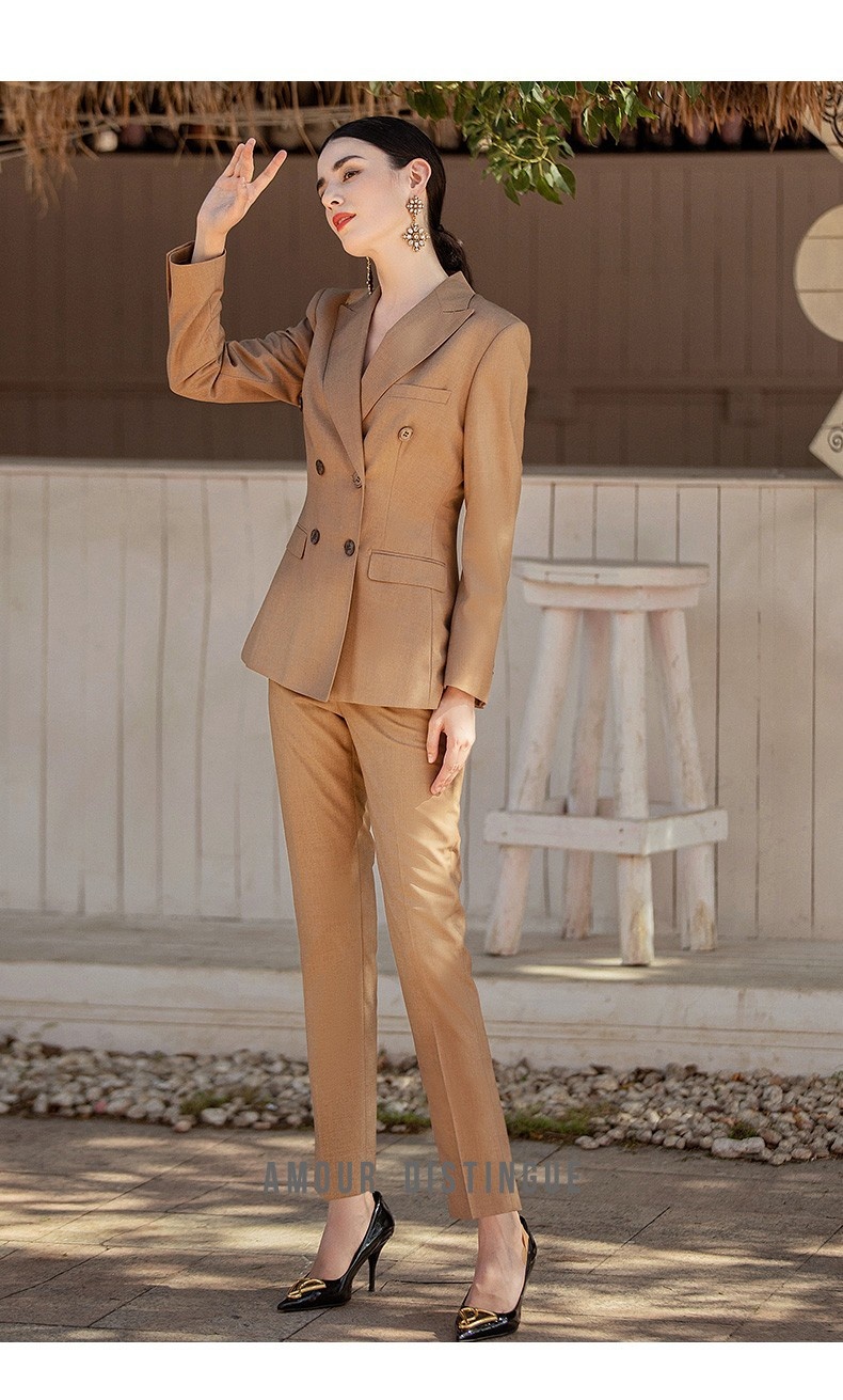 ChicShe Spring And Autumn Khaki Double-Breasted British Style Professional Women's Long Sleeve Suit, Elegant Female Executive_voghion.com