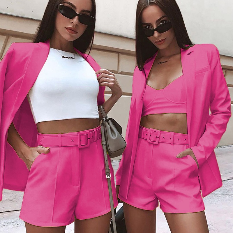 ChicShe 2024 European And American Cross-Border Tops Shorts Suit Set Sexy Elegant Women's Fashion Casual Lapel Cardigan_voghion.com