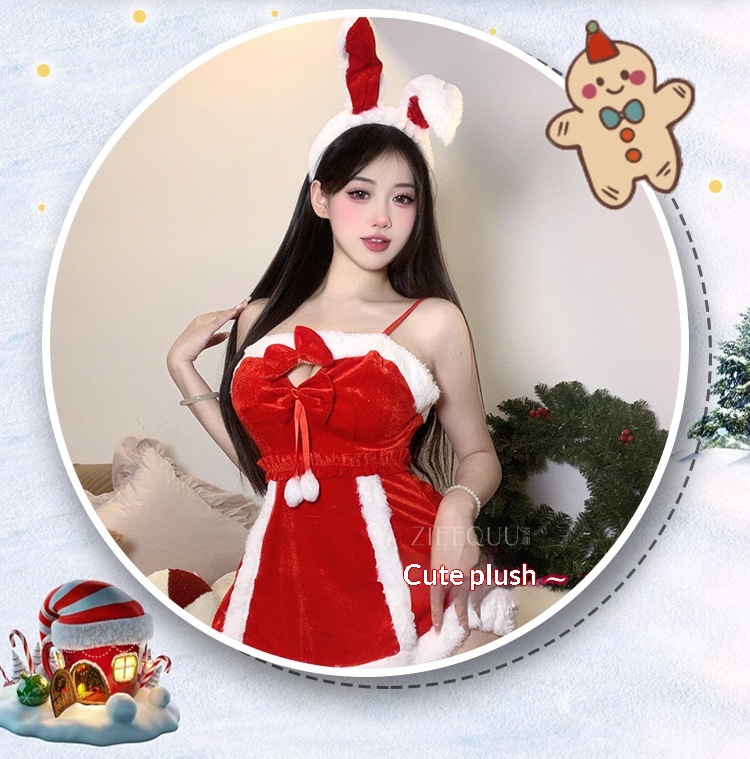 Eros Lab Sexy Lingerie Capodanno Camicia da Battaglia Rossa Cinghie Vestito Coniglietta Set da Gioco di Ruolo 6109 Edizione Limitata di Natale_voghion.com