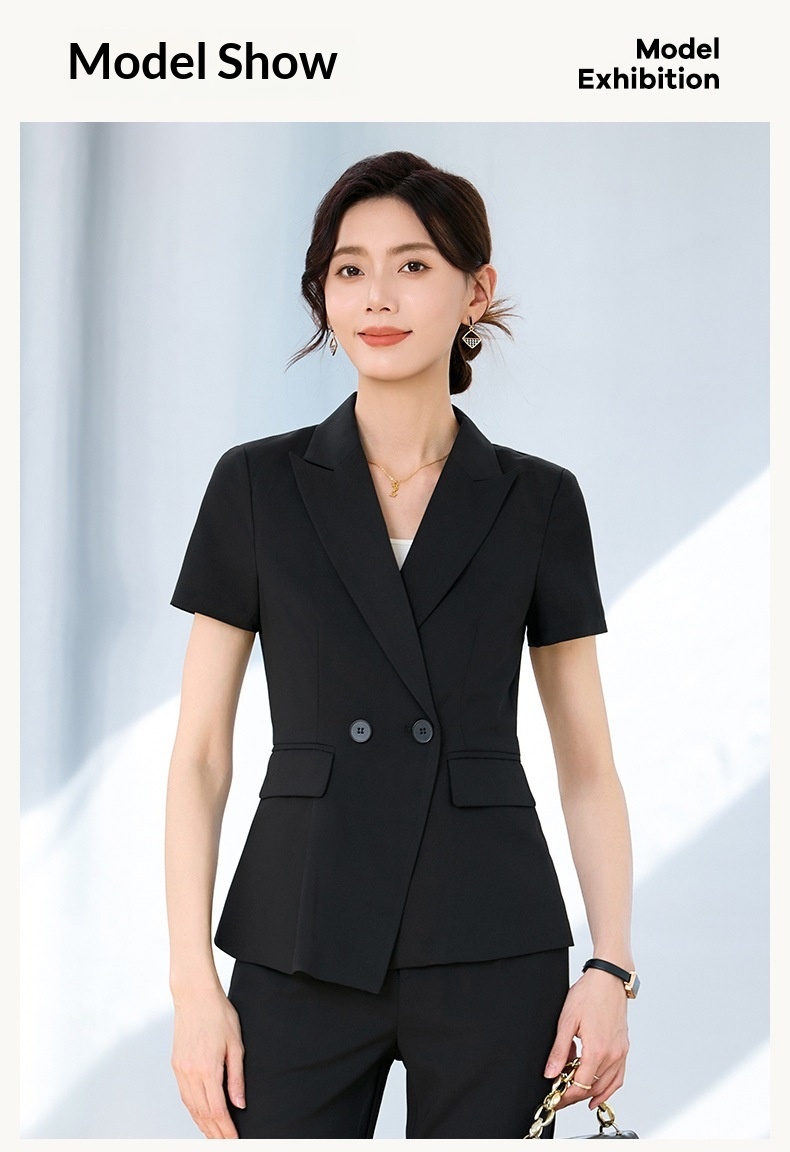 Completo estivo a maniche corte ChicShe da donna, abbigliamento formale professionale sottile 2025, elegante abbigliamento da lavoro per receptionist di hotel._voghion.com