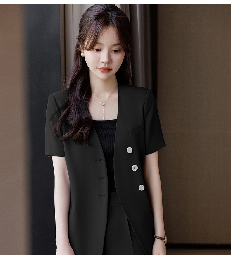 ChicShe 2024 Summer New Gray Collarless Blazer Jacket Women Shorts Two-Piece Set Simple Fashionable Elegant Trendy_voghion.com