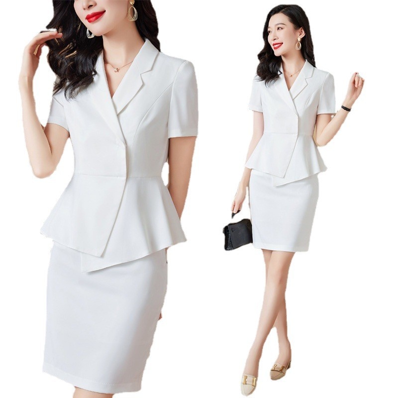 ChicShe Tenue d'été professionnelle à manches courtes, élégante et féminine, style déesse, tailleur pour bijouterie et salon de beauté._voghion.com