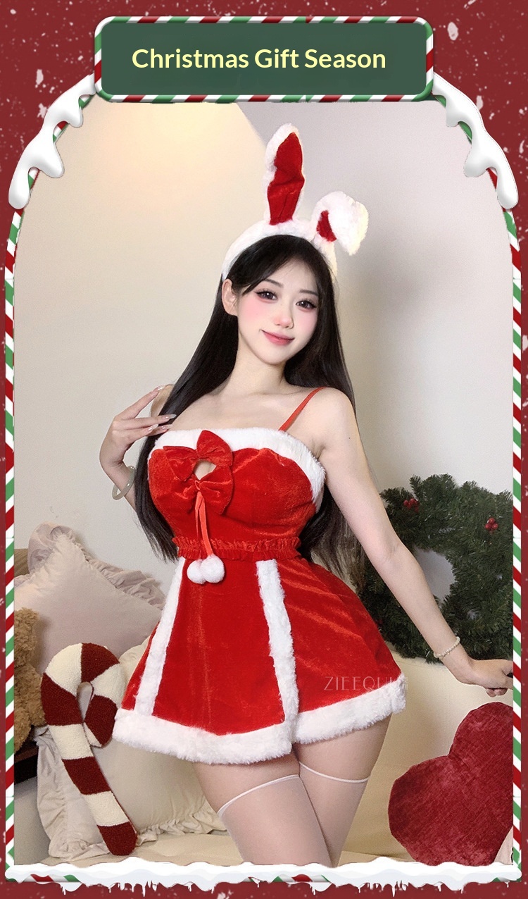 Eros Lab Sexy Lingerie Capodanno Camicia da Battaglia Rossa Cinghie Vestito Coniglietta Set da Gioco di Ruolo 6109 Edizione Limitata di Natale_voghion.com