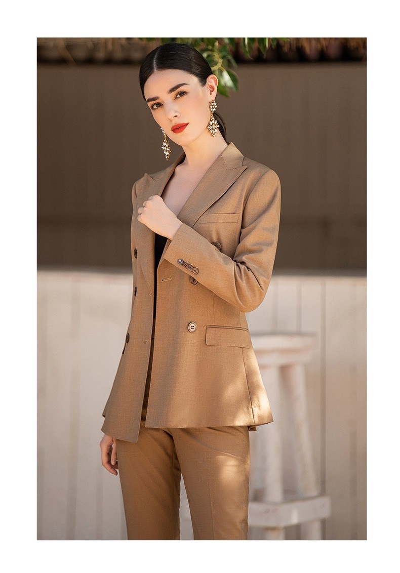 ChicShe Spring And Autumn Khaki Double-Breasted British Style Professional Women's Long Sleeve Suit, Elegant Female Executive_voghion.com
