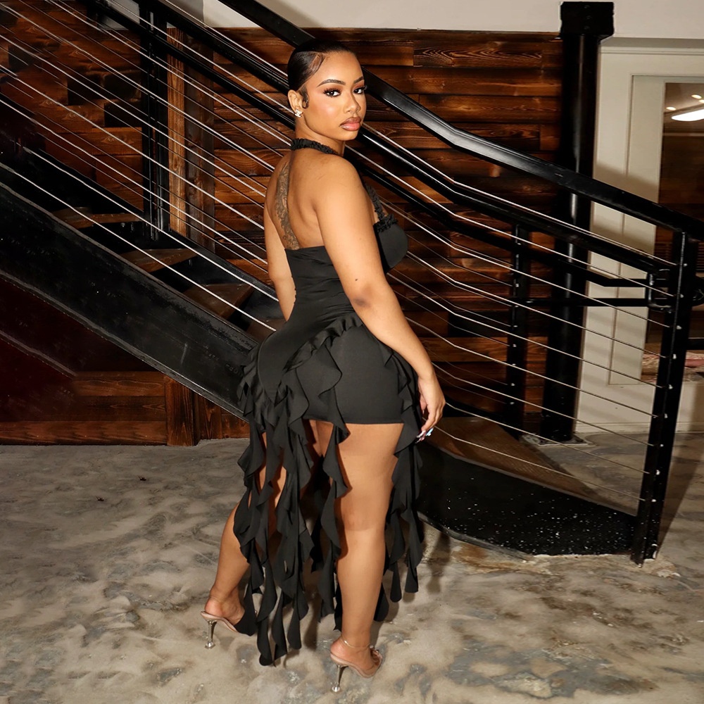 ChicShe CY901256 European And American Solid Color Tassel Halter Bodycon For Women Foreign Trade New Fashion Dress_voghion.com