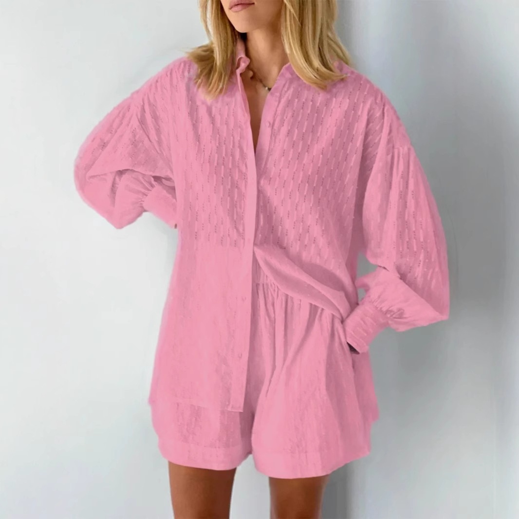 ChicShe Collection Été 2024 - Mode Femme - Style Européen et Américain - Haut Élégant à Manches Bouffantes Jacquard - Short - Design Pratique pour les Déplacements Féminin_voghion.com