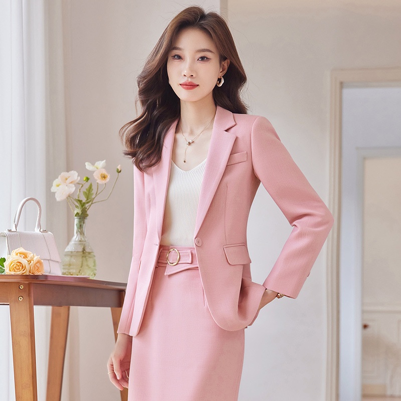 ChicShe Elegant And Small Jacket For Women OL Pink Suit Skirt High-Waisted Professional Two-Piece Set_voghion.com