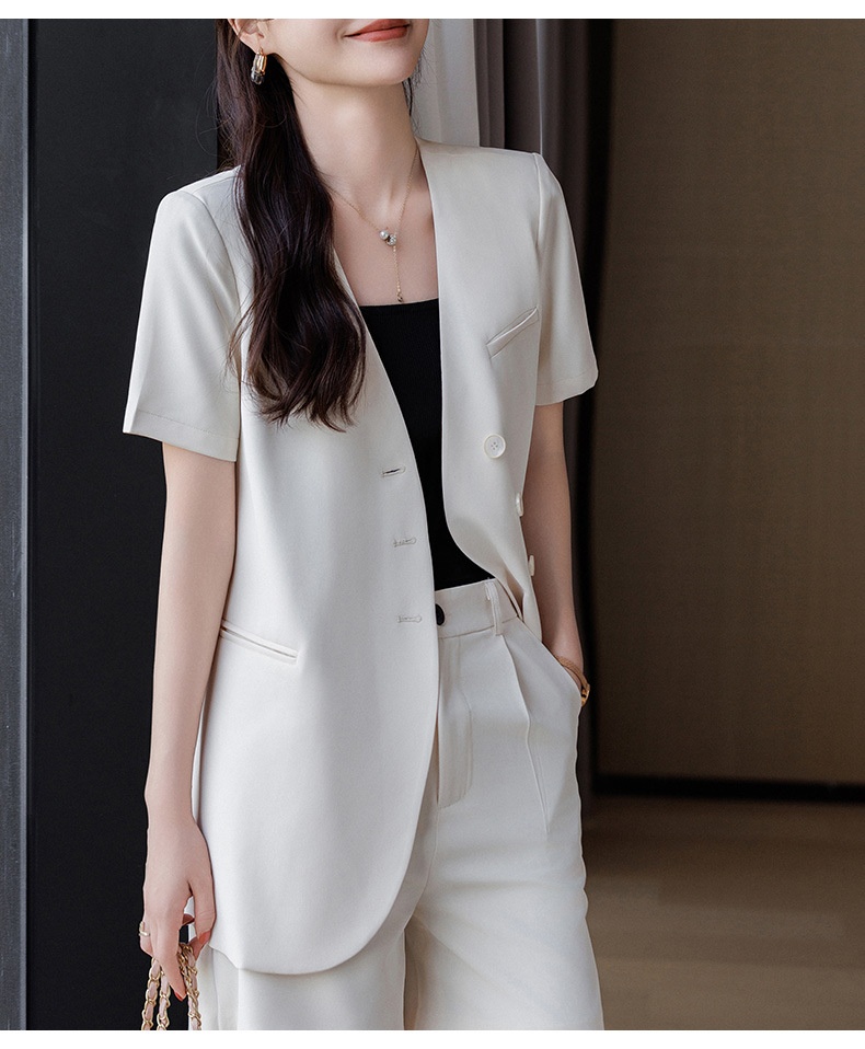 ChicShe 2024 Summer New Gray Collarless Blazer Jacket Women Shorts Two-Piece Set Simple Fashionable Elegant Trendy_voghion.com
