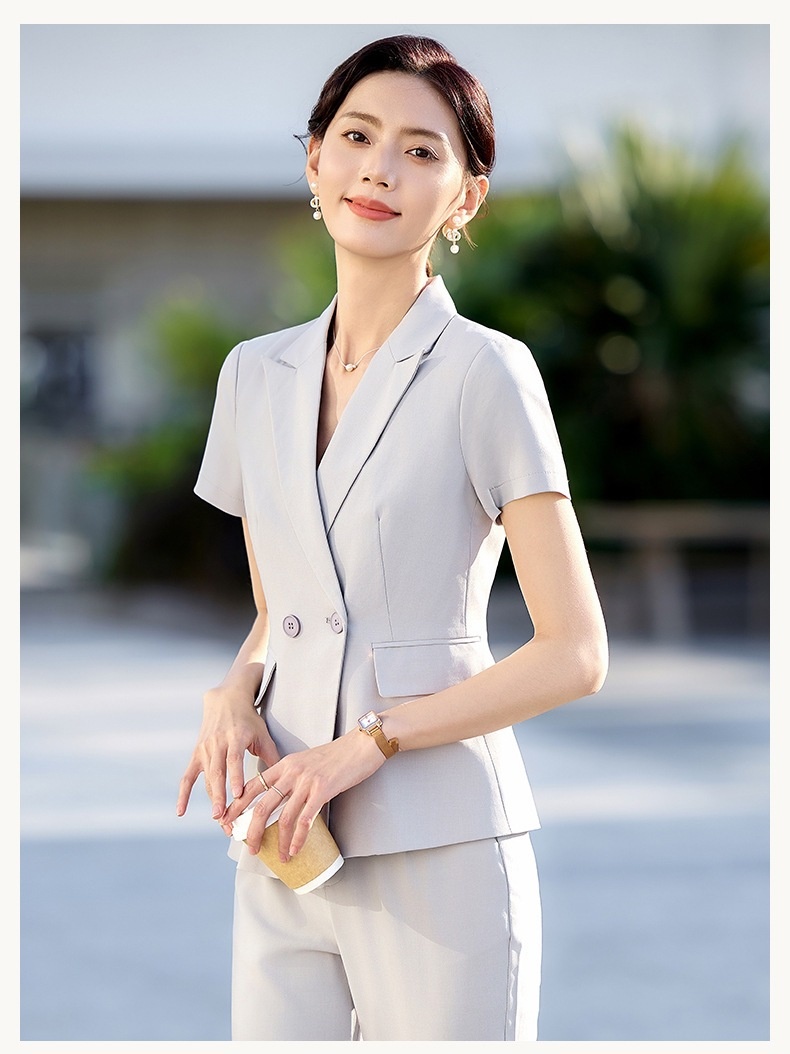 Completo estivo a maniche corte ChicShe da donna, abbigliamento formale professionale sottile 2025, elegante abbigliamento da lavoro per receptionist di hotel._voghion.com