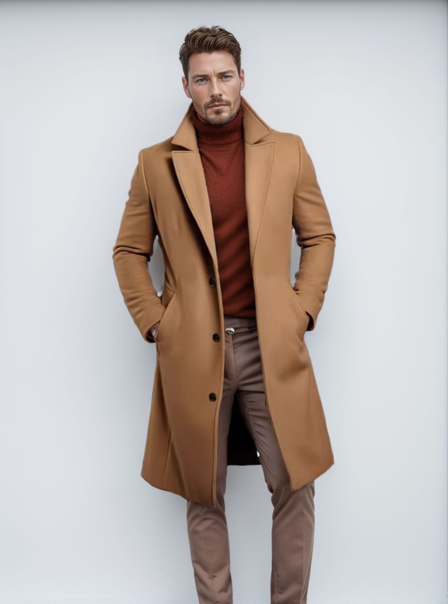 boy Boy Cross-Border Autumn Winter Foreign Trade Men's Mid-Length Solid Color Wool Warm Youth Woolen Trench Coat Wholesale_voghion.com