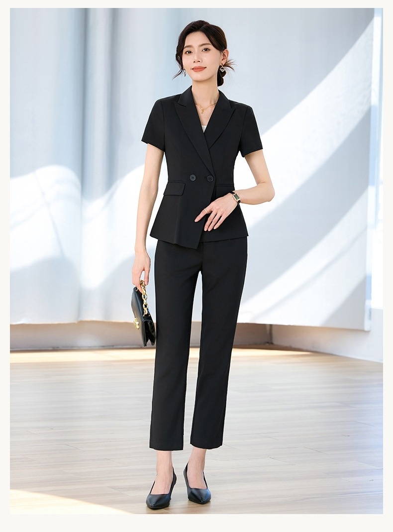 Completo estivo a maniche corte ChicShe da donna, abbigliamento formale professionale sottile 2025, elegante abbigliamento da lavoro per receptionist di hotel._voghion.com