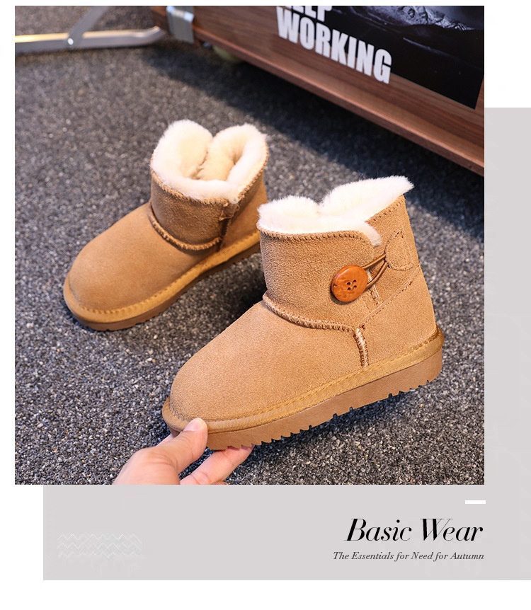 ShoeGlobe Stivali da neve per bambini e bambine in pelle bovina con un bottone, scarpe invernali spesse, calde e antiscivolo con fodera in pile per bambini piccoli e_voghion.com