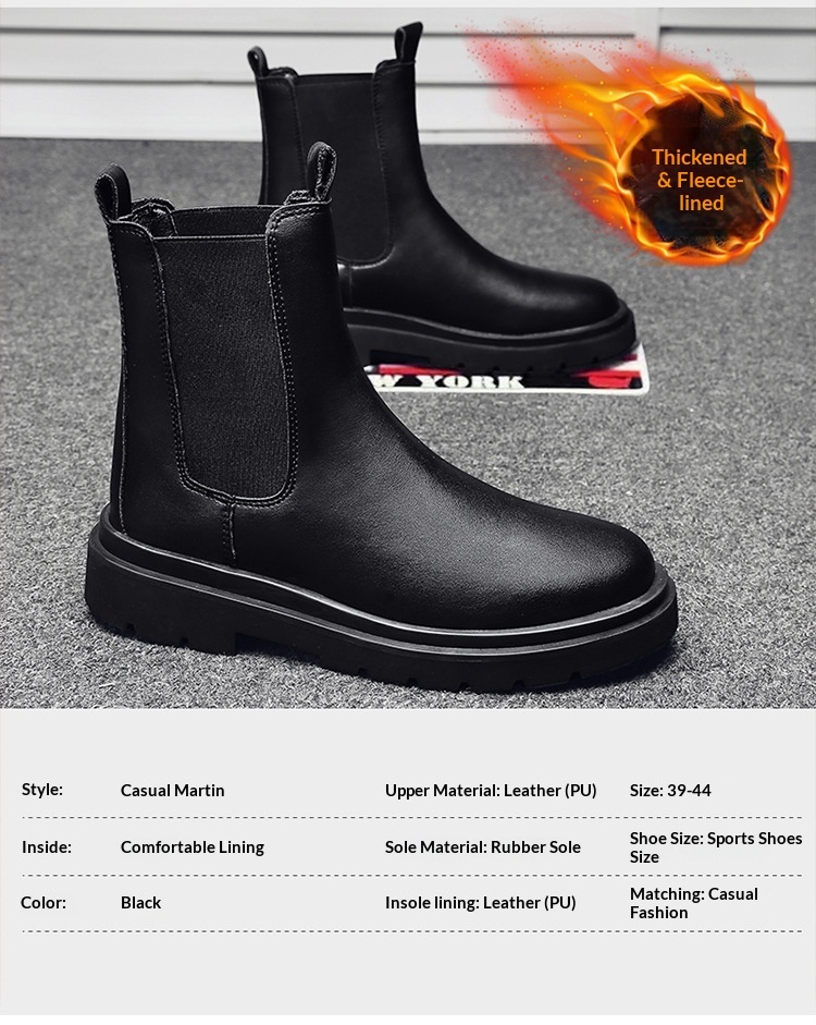 Glide 2022 Autumn Winter Men's High-top Martin Boots Youth Outdoor Black Cotton New Fashion Casual Shoes_voghion.com