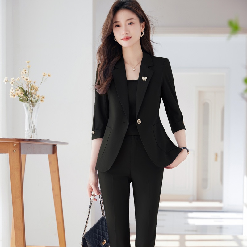 ChicShe 2024 Spring Summer New Professional Wear Women's High-end Mid-sleeve Suit Set Elegant Jewelry Hotel Beautician Uniform_voghion.com