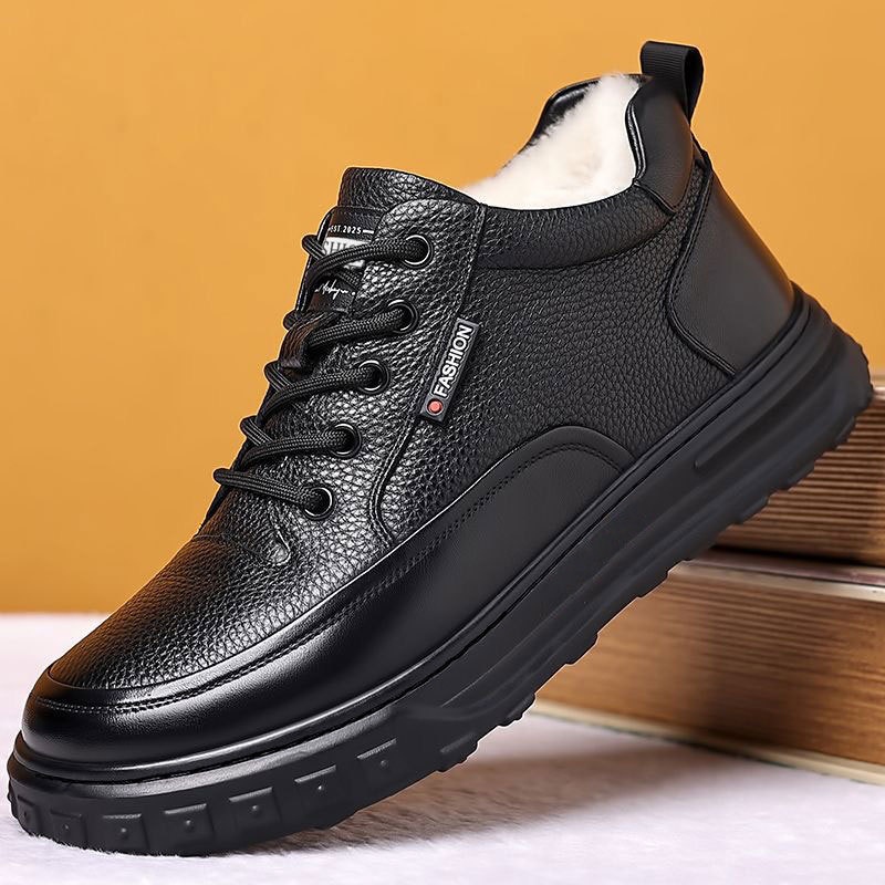 Glide Winter Thickened Fleece Waterproof Leather Shoes Men, Non-Slip Casual Warm Elderly Shoes, Snow Boots For Men_voghion.com