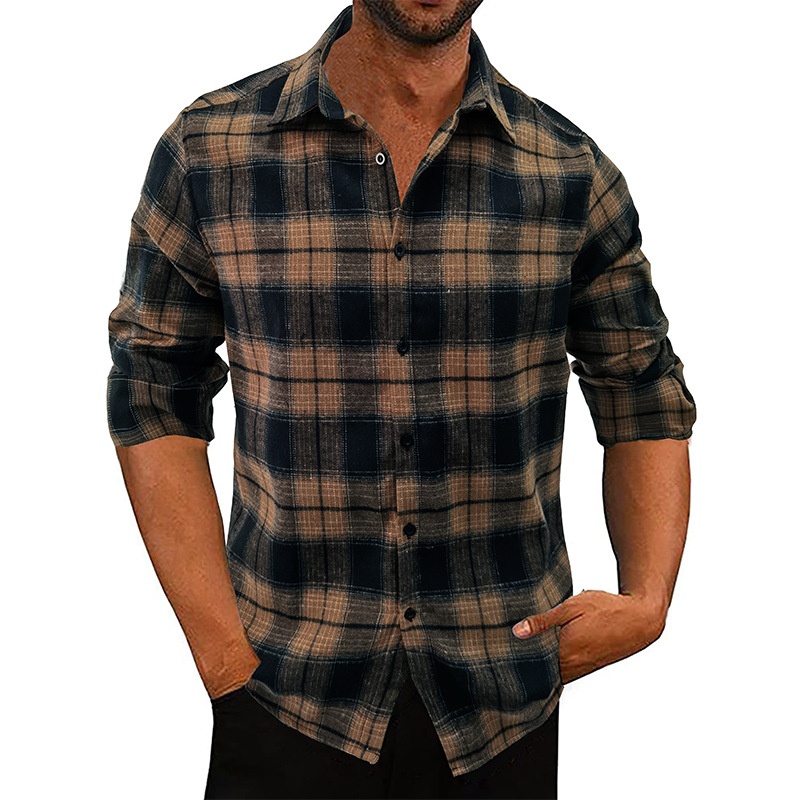 ForMen 2022 Cross-Border Loose Flannel Autumn Winter European And American Long Sleeve Plaid Casual Shirt Men's Style_voghion.com