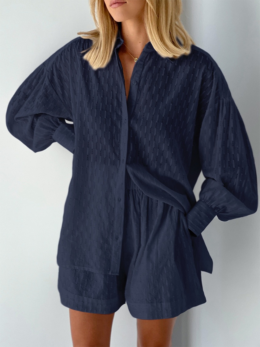 ChicShe Collection Été 2024 - Mode Femme - Style Européen et Américain - Haut Élégant à Manches Bouffantes Jacquard - Short - Design Pratique pour les Déplacements Féminin_voghion.com