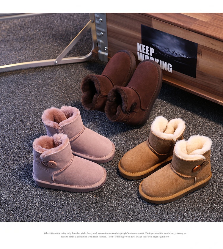 ShoeGlobe Stivali da neve per bambini e bambine in pelle bovina con un bottone, scarpe invernali spesse, calde e antiscivolo con fodera in pile per bambini piccoli e_voghion.com