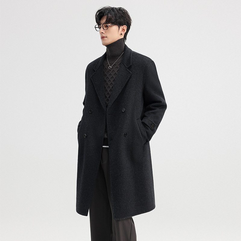 Boy Herren-Wollmantel Herbst/Winter 2025, doppelseitig, mittellang, mit Kragen, zweireihig, aus Wolle_voghion.com