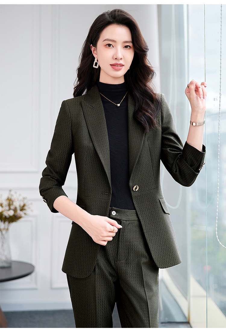 ChicShe Plaid Single Button Elegant Professional Suit Women's Formal Outfit Pants Long Sleeve Workplace Winter Temperament 2529_voghion.com